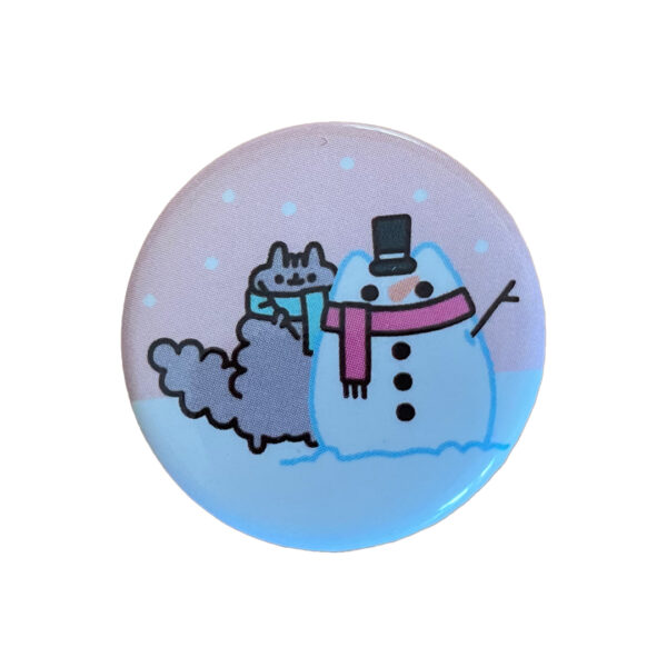 Pusheen Facebook Cat - Stormy With Snowman 1 1/4" Pin Hot Topic Exclusive